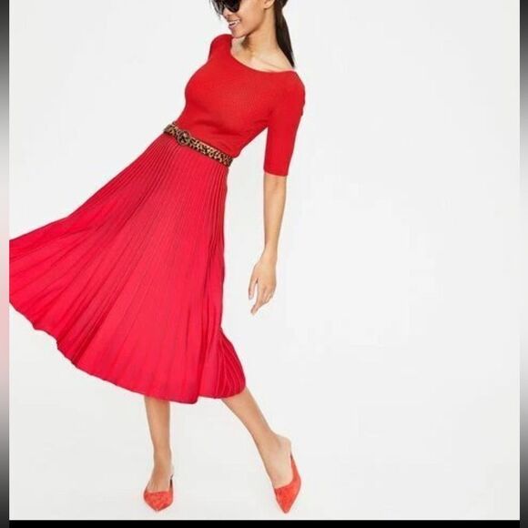 Boden Dresses & Skirts - Boden Brione Knit Pleated Midi Dress Red Pink Fit & Flare Women’s Sz 4 Parisian
